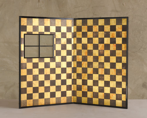 JAPANESE 2-PANEL GOLD LEAF FOLDING SCREEN WITH WINDOW